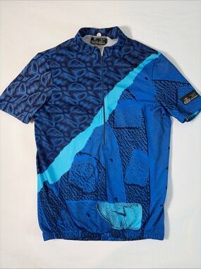 Pearl Izumi Men's Blue Short Sleeve Cycling Jersey with Aqua Diagonal Accent